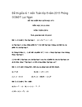 Đề thi giữa kì 1 môn Toán lớp 6 năm 2015 Phòng GD&ĐT Lục Ngạn